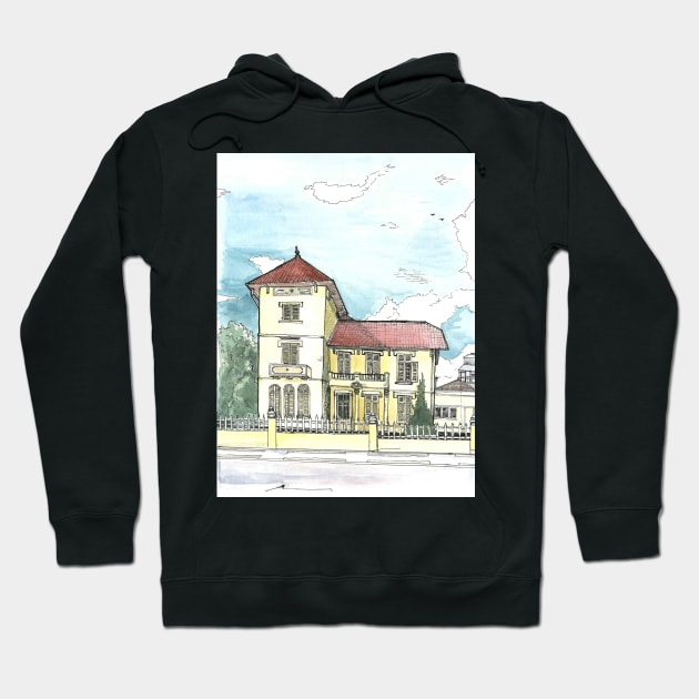 French Colonial House Da Lat Vietnam Illustration Hoodie by Wall-Art-Sketch